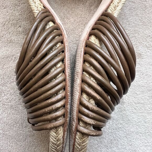 Paloma Barcelo Brown Leather Knot Straps Jute Heel Sandal Women EU 37 US 6.5 - Picture 8 of 16